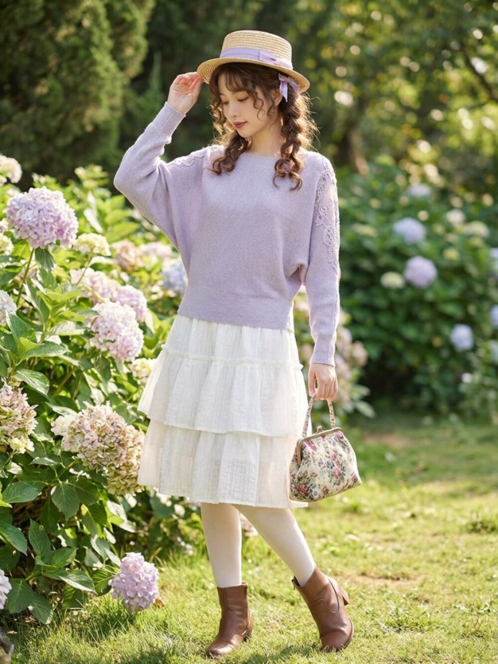 AXES FEMME fairycore J-fashion lace & mesh sleeve knit sweater